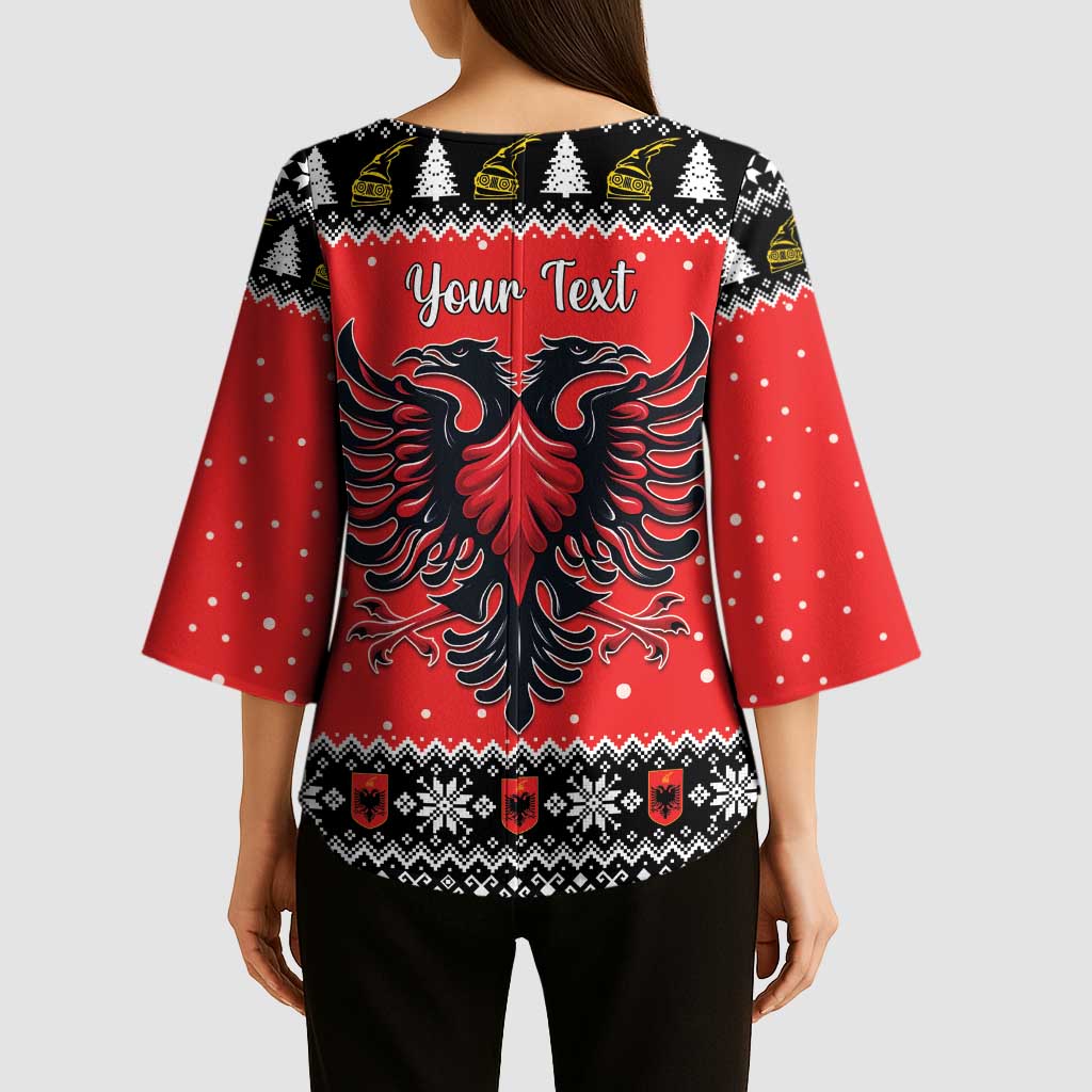 Personalized Albania Christmas Eagle Kimono Sleeve Blouse The Double-headed Eagle - Wonder Print Shop