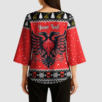 Personalized Albania Christmas Eagle Kimono Sleeve Blouse The Double-headed Eagle - Wonder Print Shop