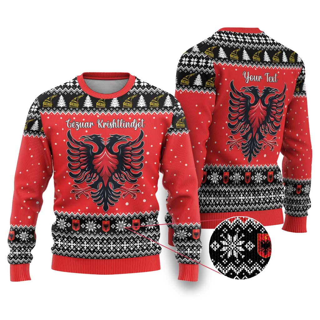 Personalized Albania Christmas Eagle Ugly Christmas Sweater The Double-headed Eagle - Wonder Print Shop