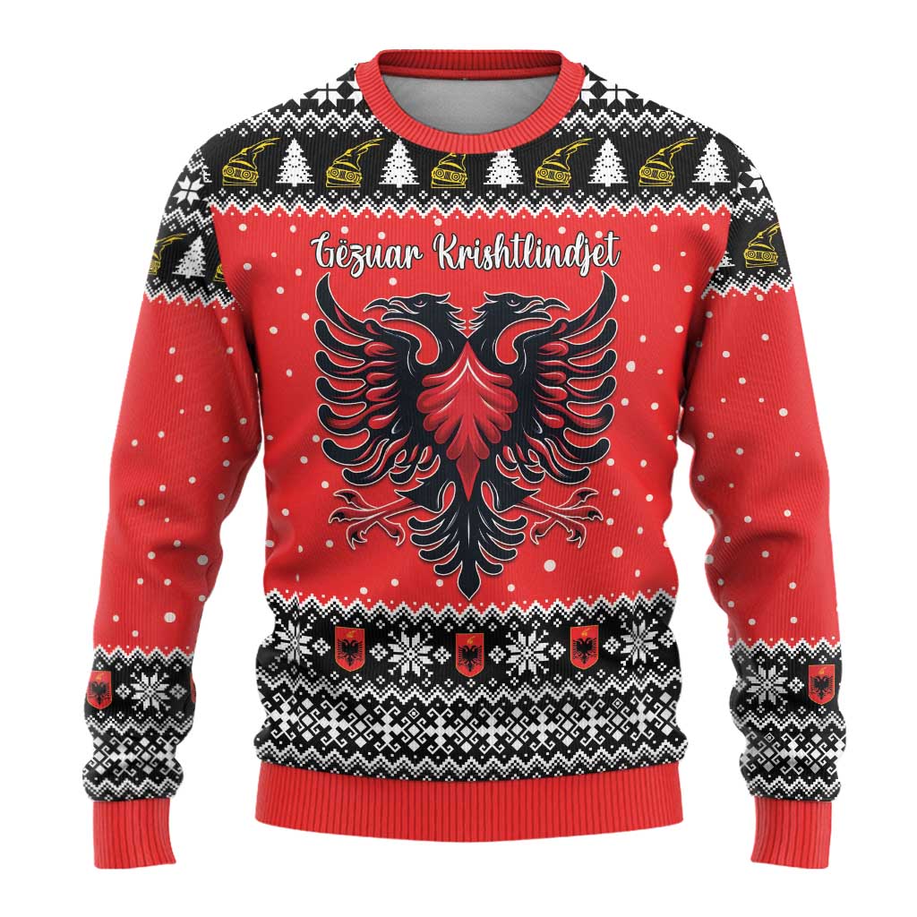 Personalized Albania Christmas Eagle Ugly Christmas Sweater The Double-headed Eagle - Wonder Print Shop