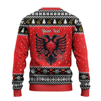Personalized Albania Christmas Eagle Ugly Christmas Sweater The Double-headed Eagle - Wonder Print Shop