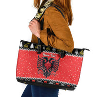 Personalized Albania Christmas Eagle Leather Tote Bag The Double-headed Eagle - Wonder Print Shop