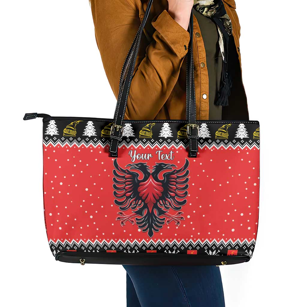 Personalized Albania Christmas Eagle Leather Tote Bag The Double-headed Eagle - Wonder Print Shop