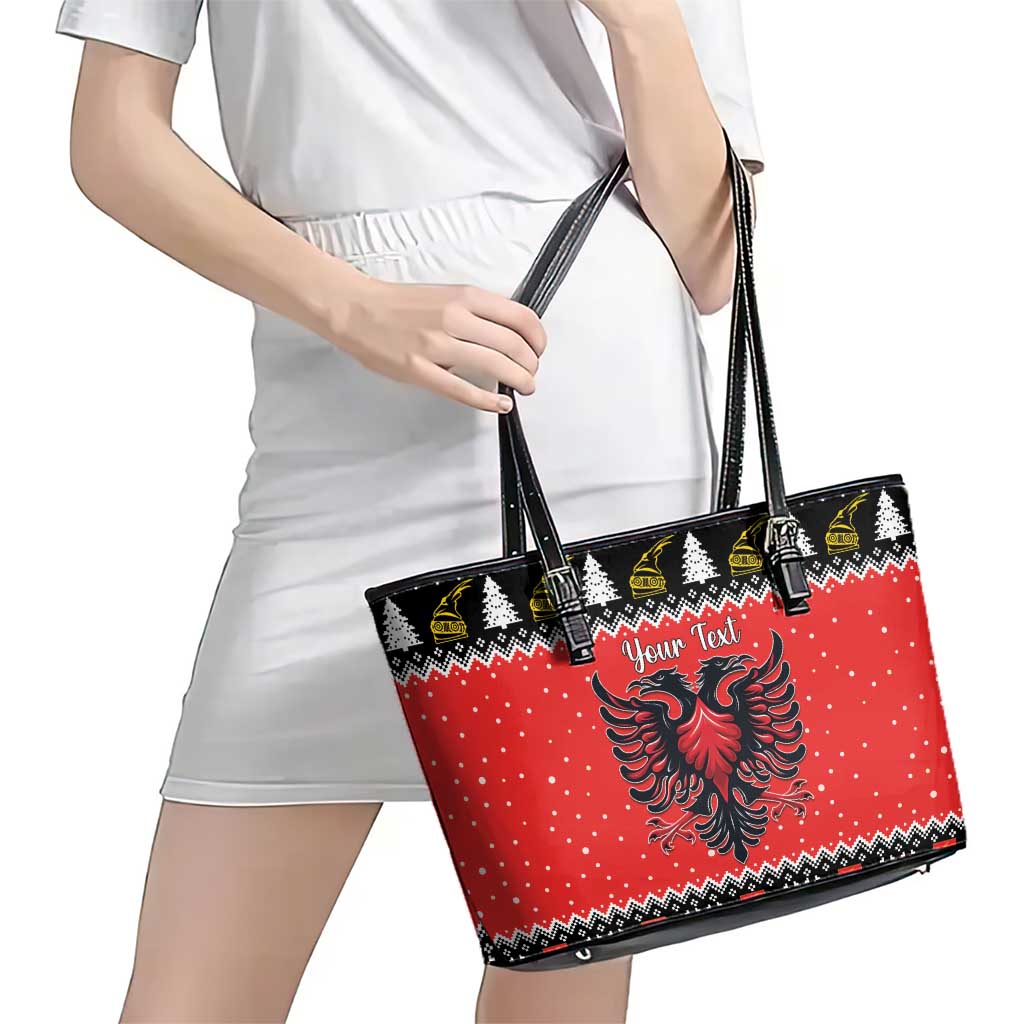 Personalized Albania Christmas Eagle Leather Tote Bag The Double-headed Eagle - Wonder Print Shop