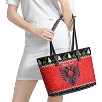 Personalized Albania Christmas Eagle Leather Tote Bag The Double-headed Eagle - Wonder Print Shop