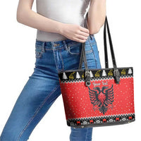 Personalized Albania Christmas Eagle Leather Tote Bag The Double-headed Eagle - Wonder Print Shop