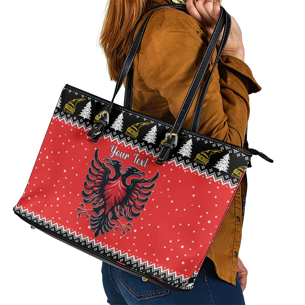 Personalized Albania Christmas Eagle Leather Tote Bag The Double-headed Eagle - Wonder Print Shop