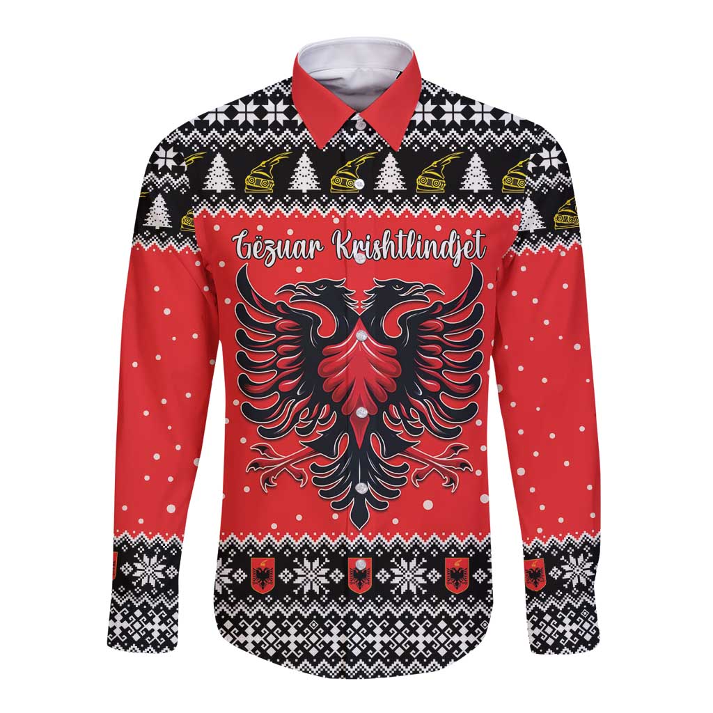 Personalized Albania Christmas Eagle Long Sleeve Button Shirt The Double-headed Eagle - Wonder Print Shop