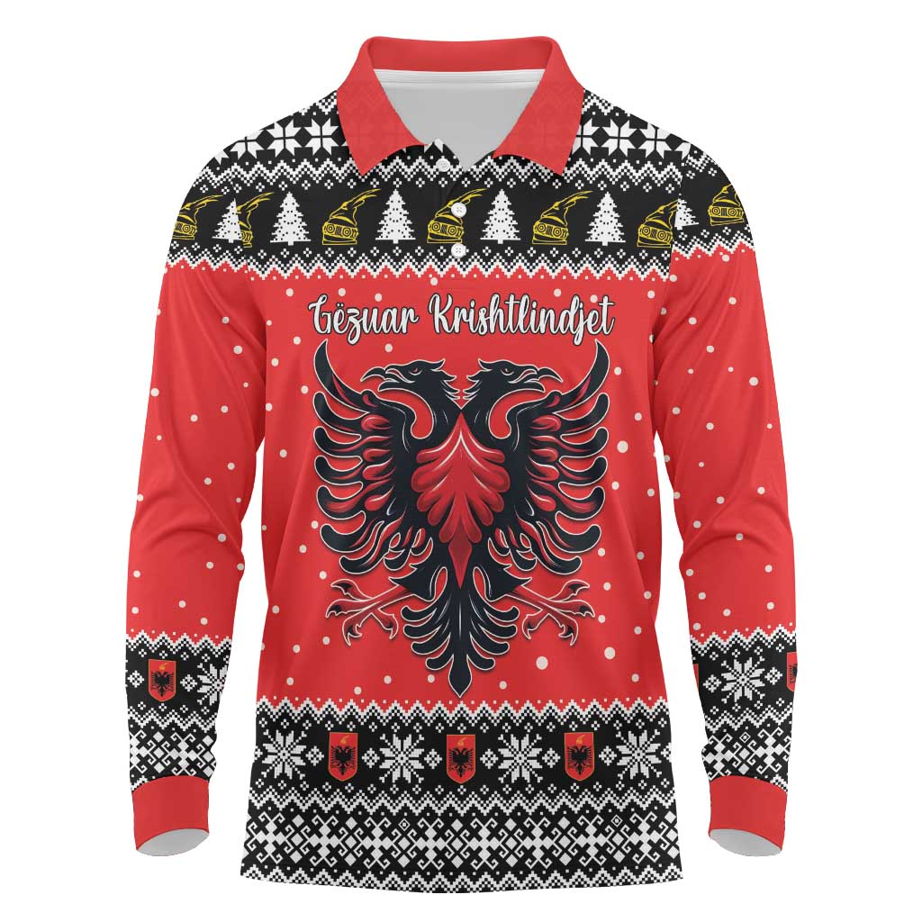 Personalized Albania Christmas Eagle Long Sleeve Polo Shirt The Double-headed Eagle - Wonder Print Shop