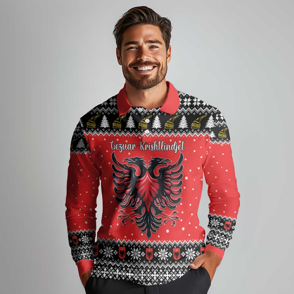 Personalized Albania Christmas Eagle Long Sleeve Polo Shirt The Double-headed Eagle - Wonder Print Shop