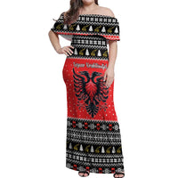 Personalized Albania Christmas Eagle Off Shoulder Maxi Dress The Double-headed Eagle - Wonder Print Shop