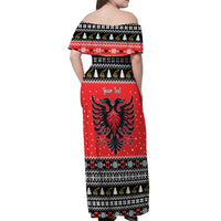 Personalized Albania Christmas Eagle Off Shoulder Maxi Dress The Double-headed Eagle - Wonder Print Shop