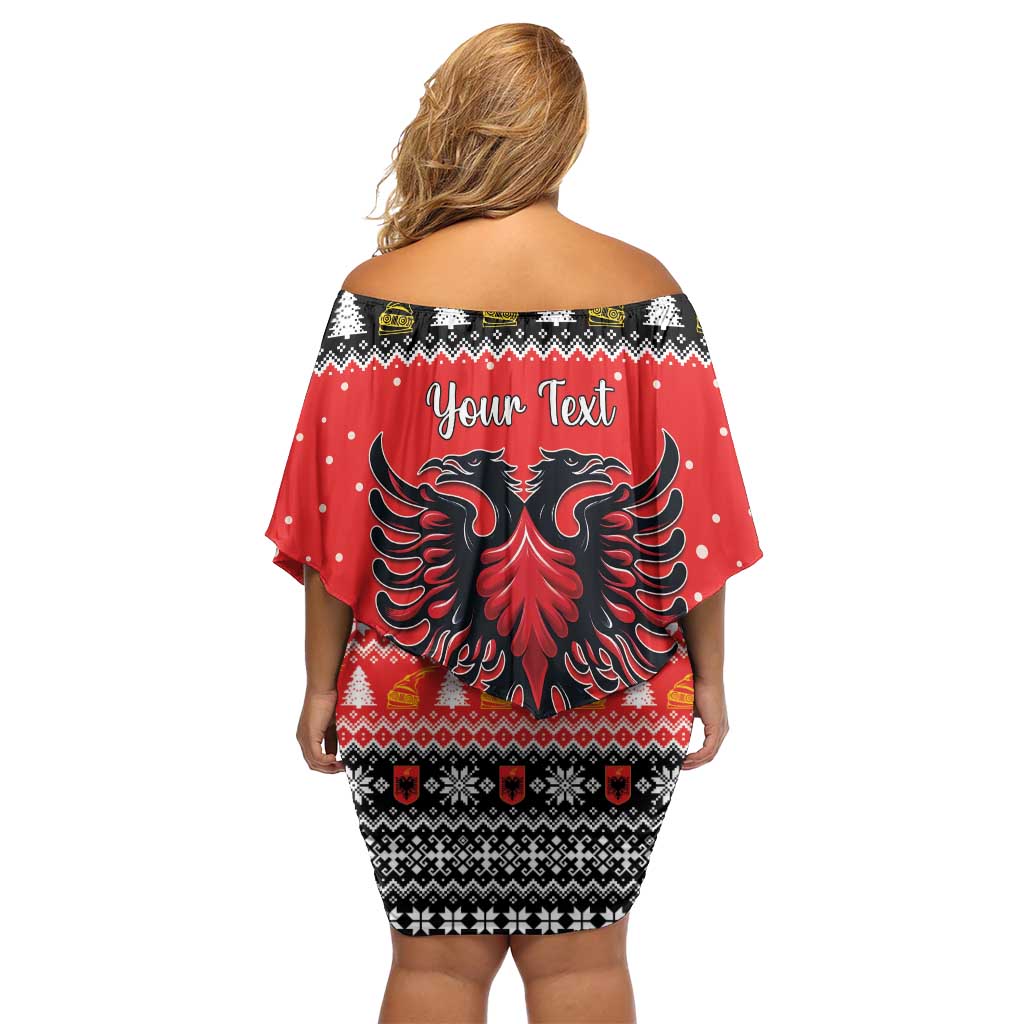 Personalized Albania Christmas Eagle Off Shoulder Short Dress The Double-headed Eagle - Wonder Print Shop