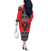 Personalized Albania Christmas Eagle Off The Shoulder Long Sleeve Dress The Double-headed Eagle - Wonder Print Shop