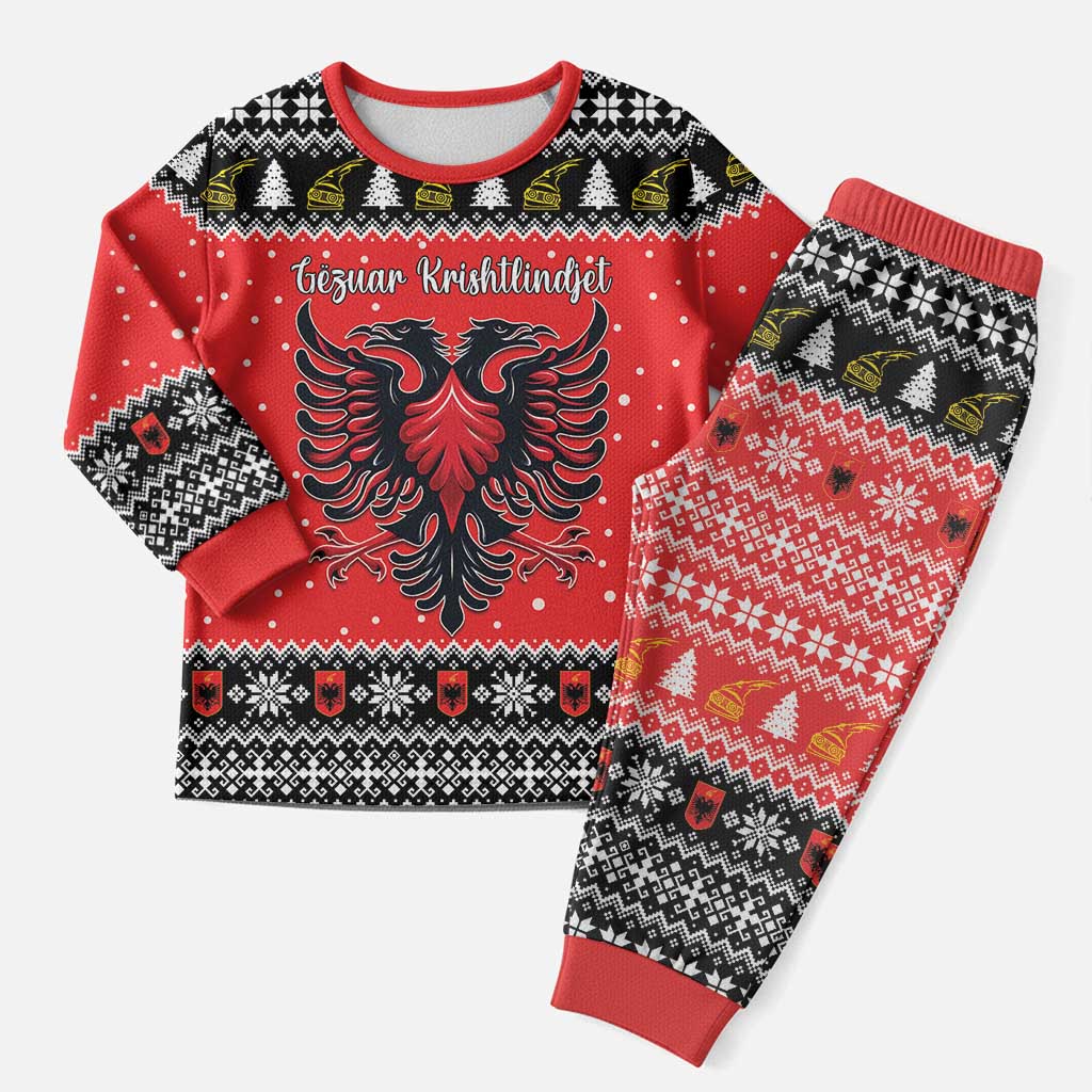 Personalized Albania Christmas Eagle Christmas Pajama Set The Double-headed Eagle - Wonder Print Shop