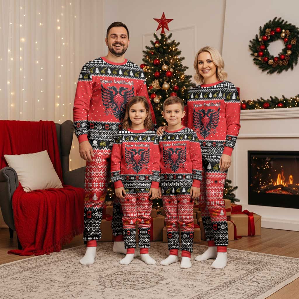 Personalized Albania Christmas Eagle Christmas Pajama Set The Double-headed Eagle - Wonder Print Shop