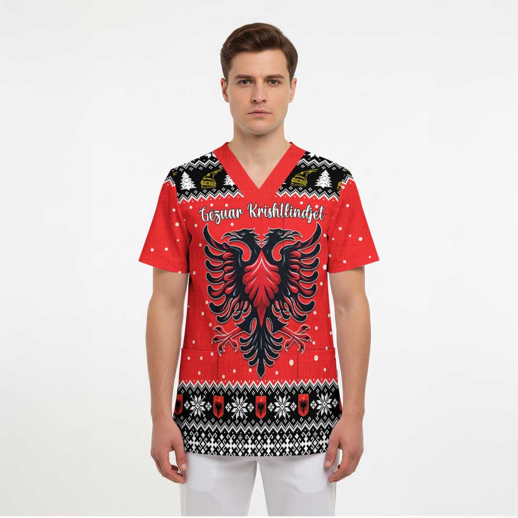 Personalized Albania Christmas Eagle Scrub Top The Double-headed Eagle - Wonder Print Shop