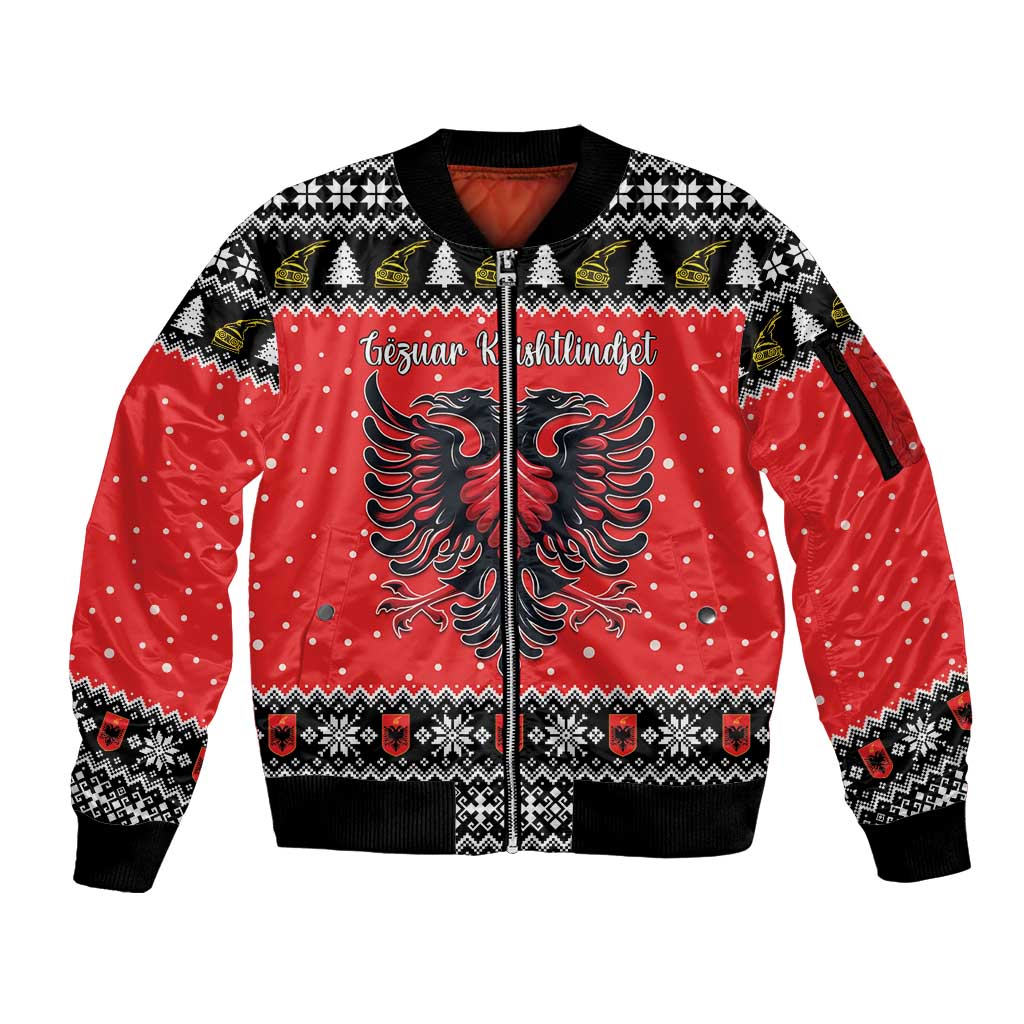 Personalized Albania Christmas Eagle Sleeve Zip Bomber Jacket The Double-headed Eagle - Wonder Print Shop