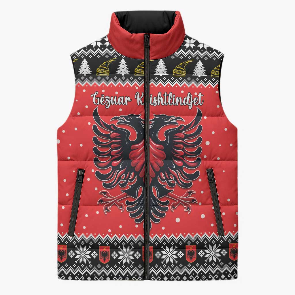 Personalized Albania Christmas Eagle Sleeveless Puffer Jacket The Double-headed Eagle - Wonder Print Shop