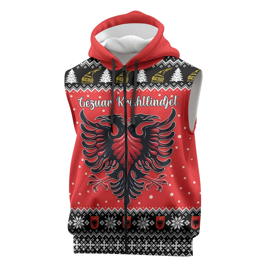 Personalized Albania Christmas Eagle Sleeveless Zip Hoodie The Double-headed Eagle - Wonder Print Shop