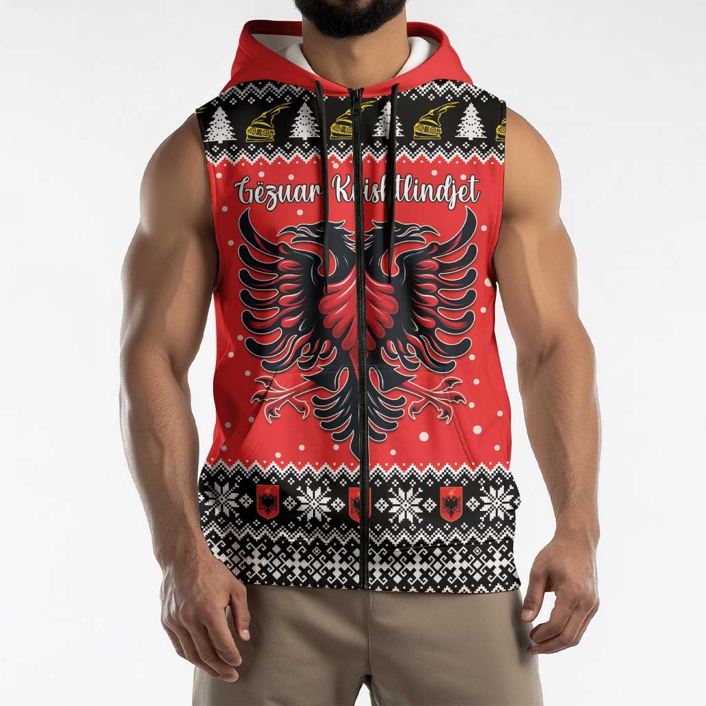 Personalized Albania Christmas Eagle Sleeveless Zip Hoodie The Double-headed Eagle - Wonder Print Shop