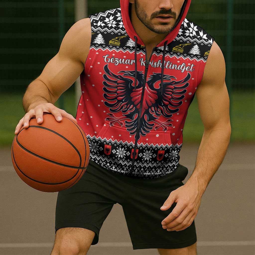Personalized Albania Christmas Eagle Sleeveless Zip Hoodie The Double-headed Eagle - Wonder Print Shop