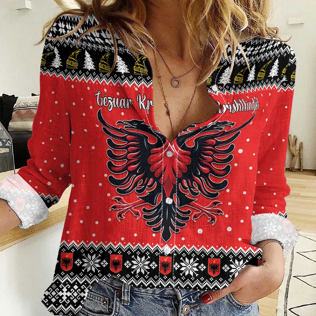 Personalized Albania Christmas Eagle Women Casual Shirt The Double-headed Eagle - Wonder Print Shop
