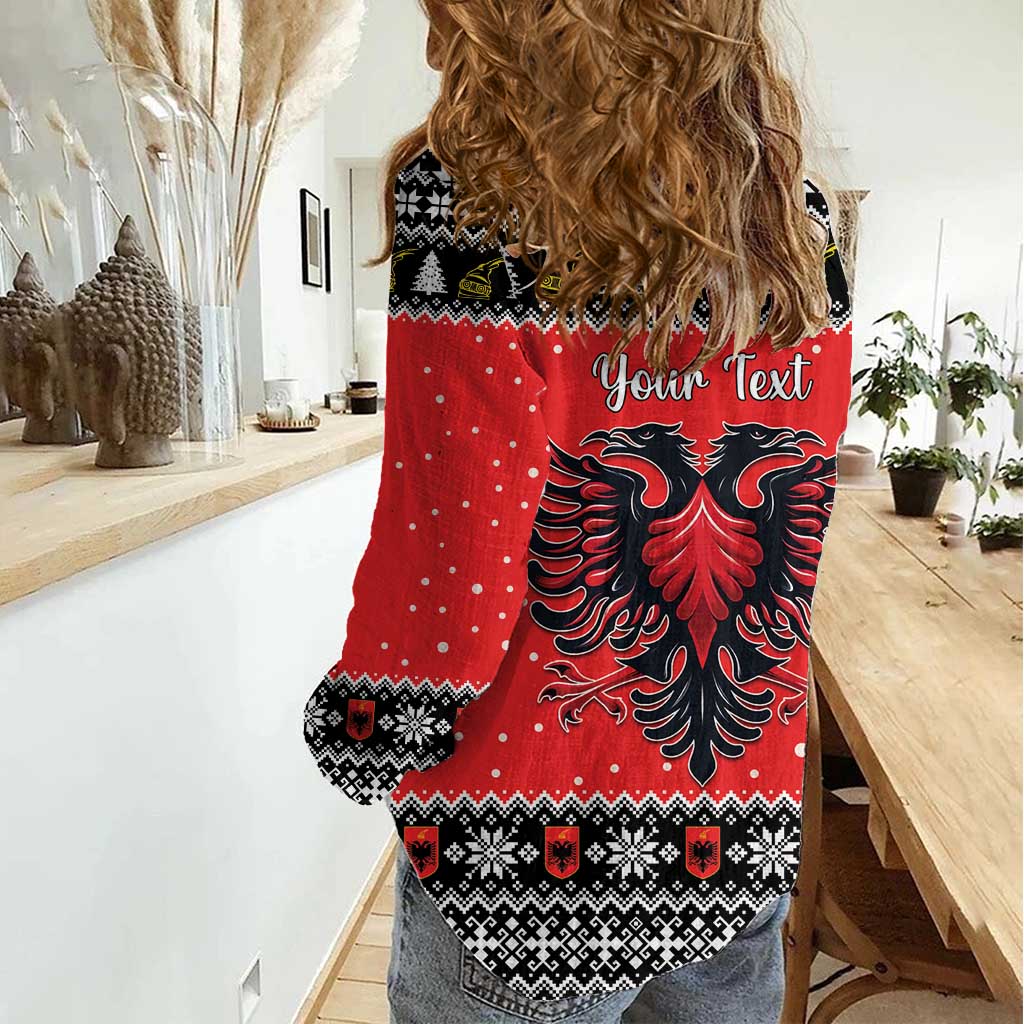 Personalized Albania Christmas Eagle Women Casual Shirt The Double-headed Eagle - Wonder Print Shop