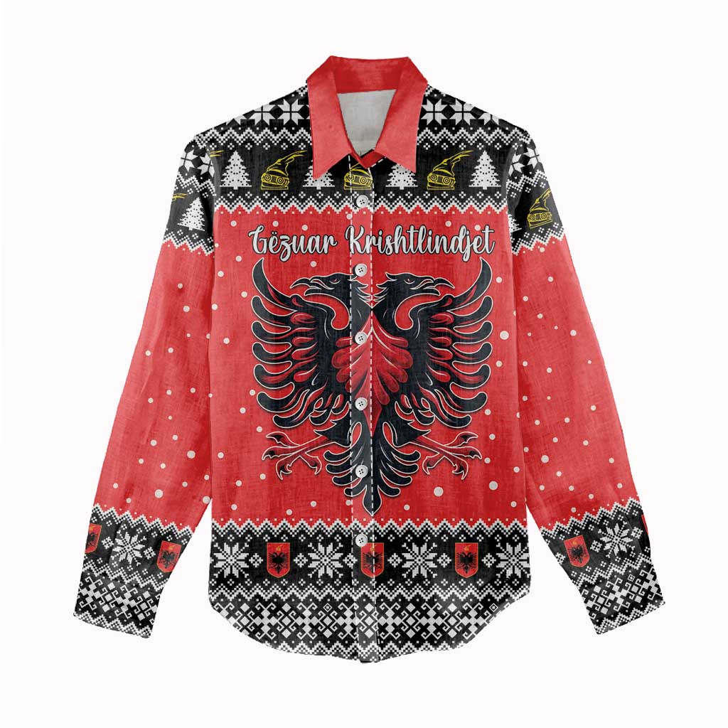 Personalized Albania Christmas Eagle Women Casual Shirt The Double-headed Eagle - Wonder Print Shop