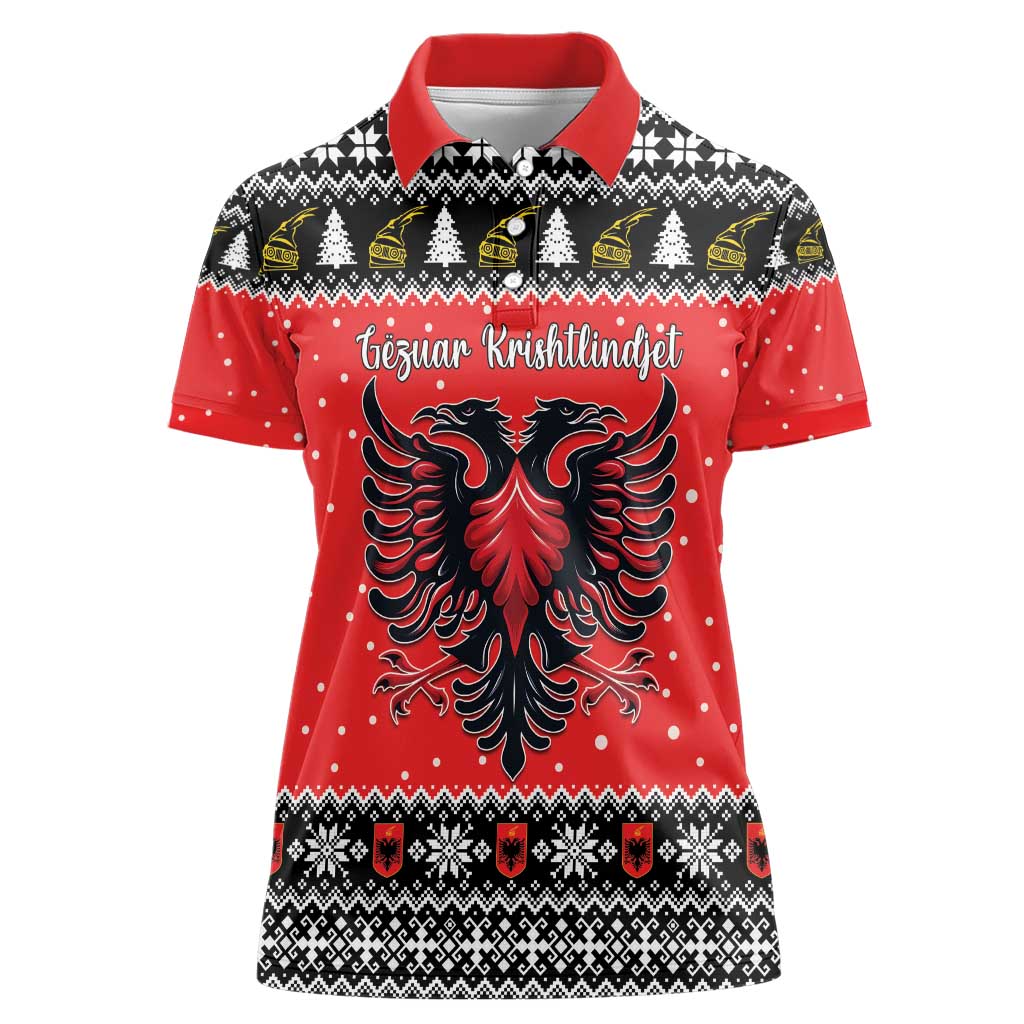 Personalized Albania Christmas Eagle Women Polo Shirt The Double-headed Eagle - Wonder Print Shop