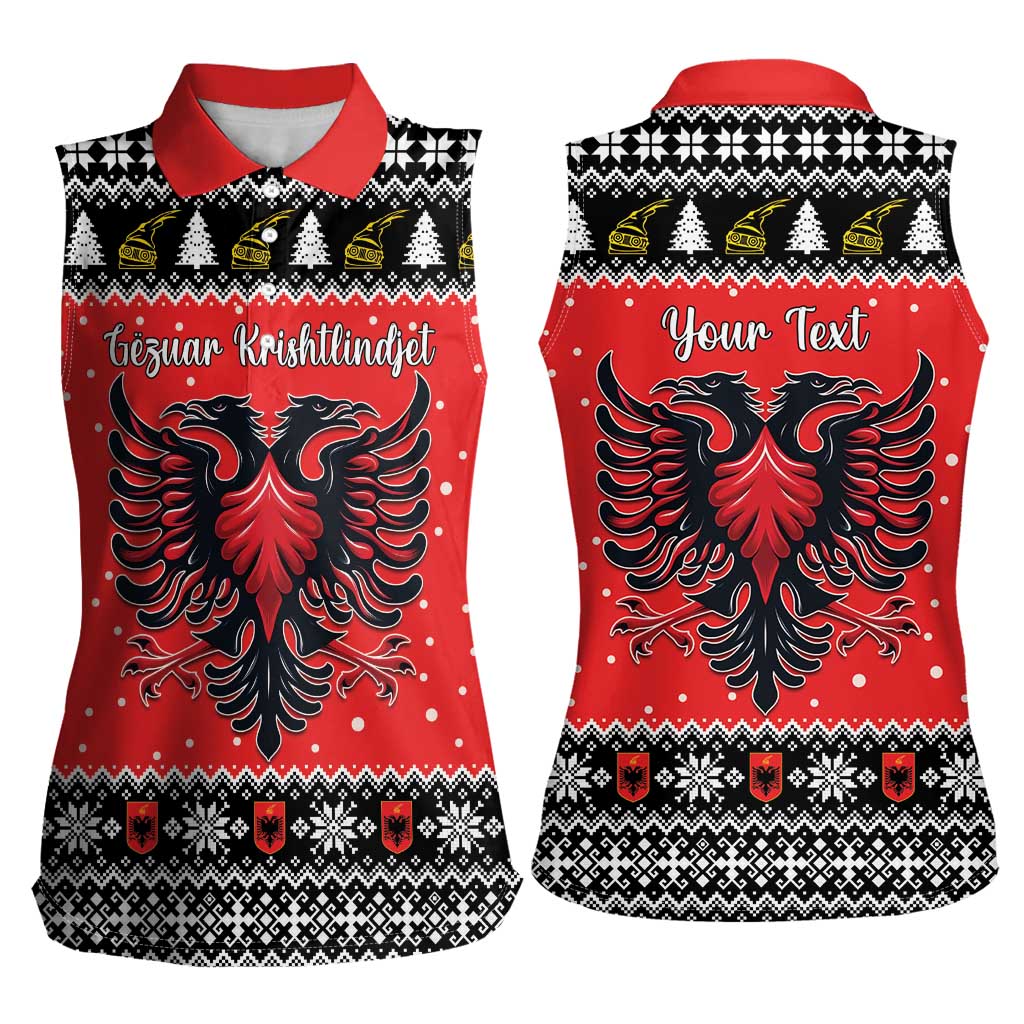 Personalized Albania Christmas Eagle Women Sleeveless Polo Shirt The Double-headed Eagle - Wonder Print Shop
