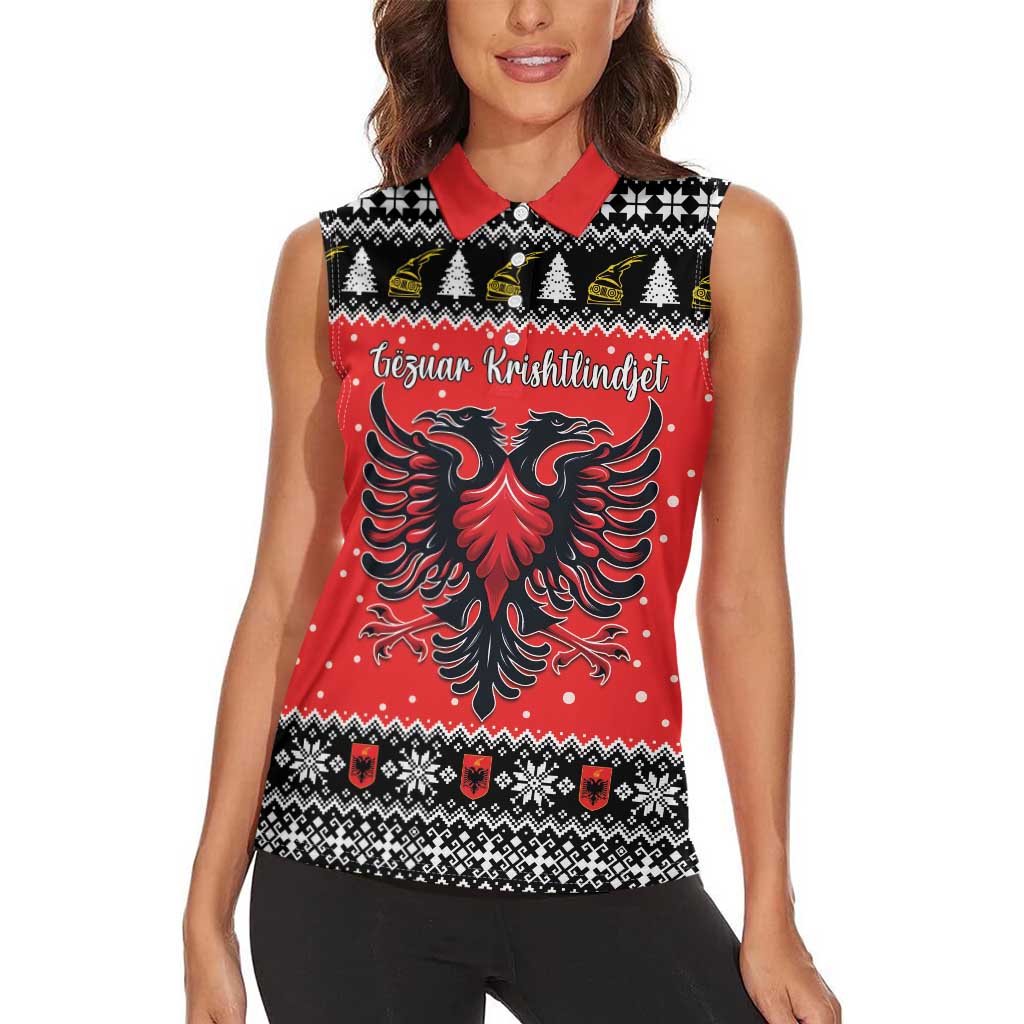 Personalized Albania Christmas Eagle Women Sleeveless Polo Shirt The Double-headed Eagle - Wonder Print Shop
