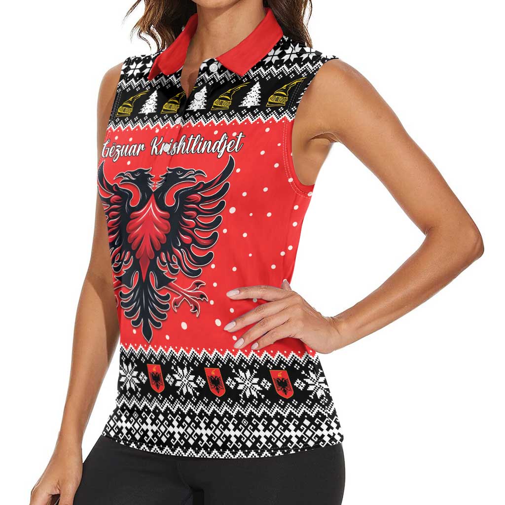 Personalized Albania Christmas Eagle Women Sleeveless Polo Shirt The Double-headed Eagle - Wonder Print Shop