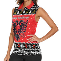 Personalized Albania Christmas Eagle Women Sleeveless Polo Shirt The Double-headed Eagle - Wonder Print Shop