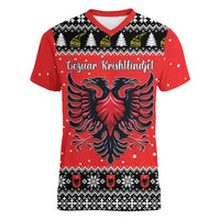 Personalized Albania Christmas Eagle Women V-Neck T-Shirt The Double-headed Eagle - Wonder Print Shop