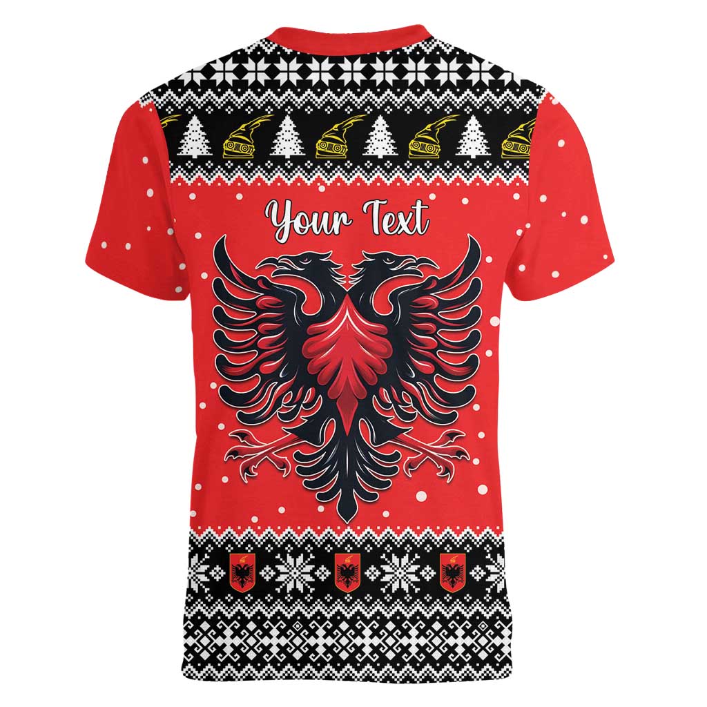 Personalized Albania Christmas Eagle Women V-Neck T-Shirt The Double-headed Eagle - Wonder Print Shop