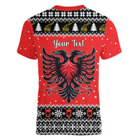Personalized Albania Christmas Eagle Women V-Neck T-Shirt The Double-headed Eagle - Wonder Print Shop