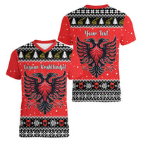 Personalized Albania Christmas Eagle Women V-Neck T-Shirt The Double-headed Eagle - Wonder Print Shop