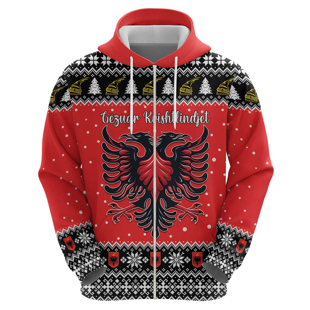 Personalized Albania Christmas Eagle Zip Hoodie The Double-headed Eagle - Wonder Print Shop