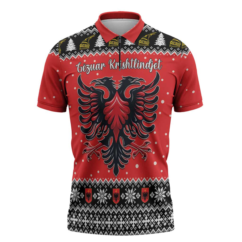 Personalized Albania Christmas Eagle Zipper Polo Shirt The Double-headed Eagle - Wonder Print Shop