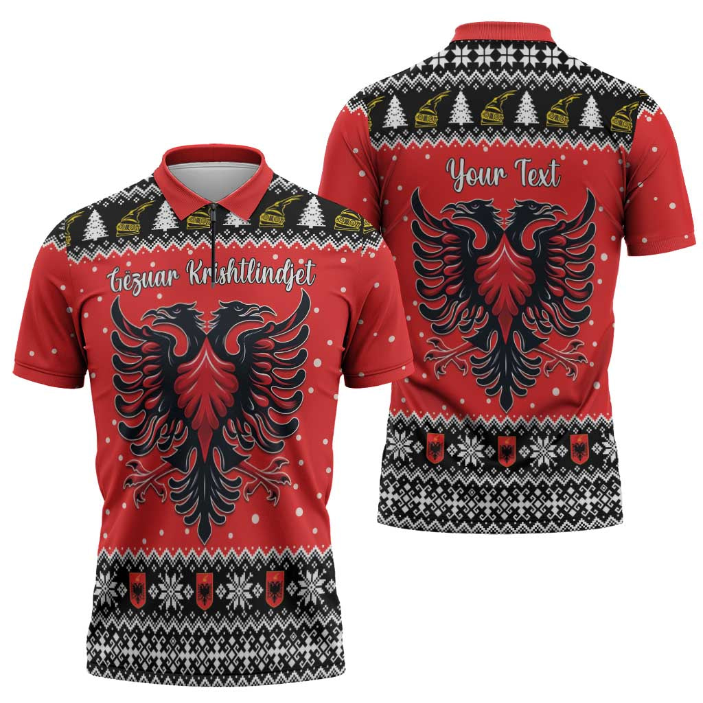 Personalized Albania Christmas Eagle Zipper Polo Shirt The Double-headed Eagle - Wonder Print Shop