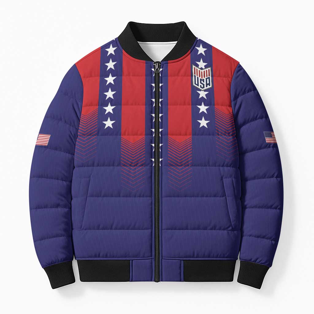 Custom World Soccer 2026 USA Bomber Puffer Jacket Stars, Stripes and Glory - Wonder Print Shop