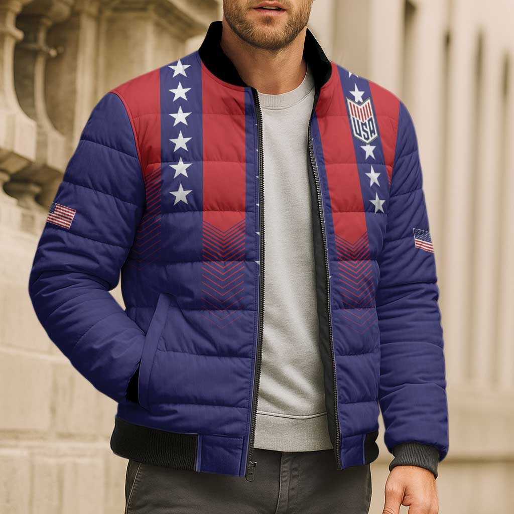 Custom World Soccer 2026 USA Bomber Puffer Jacket Stars, Stripes and Glory - Wonder Print Shop