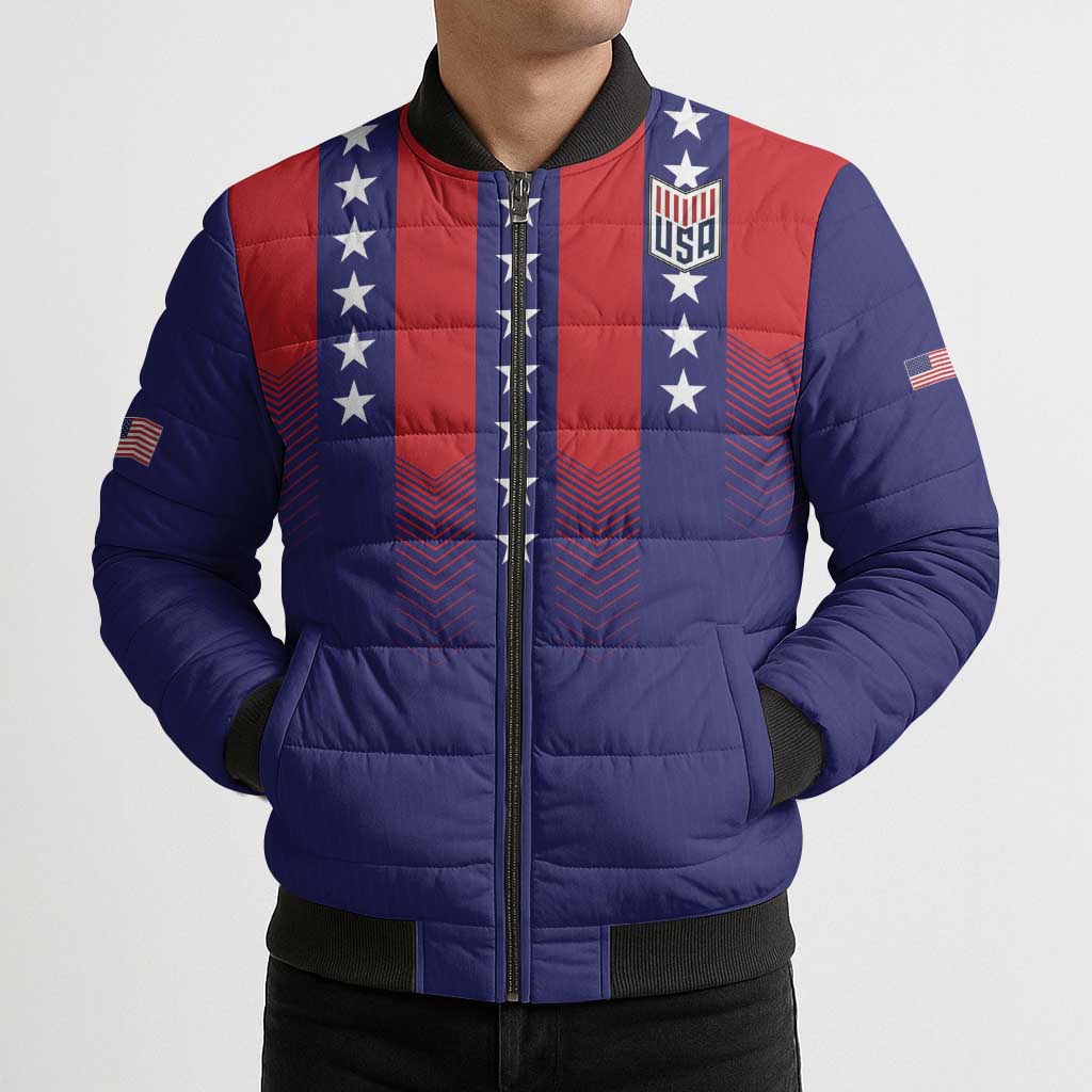 Custom World Soccer 2026 USA Bomber Puffer Jacket Stars, Stripes and Glory - Wonder Print Shop