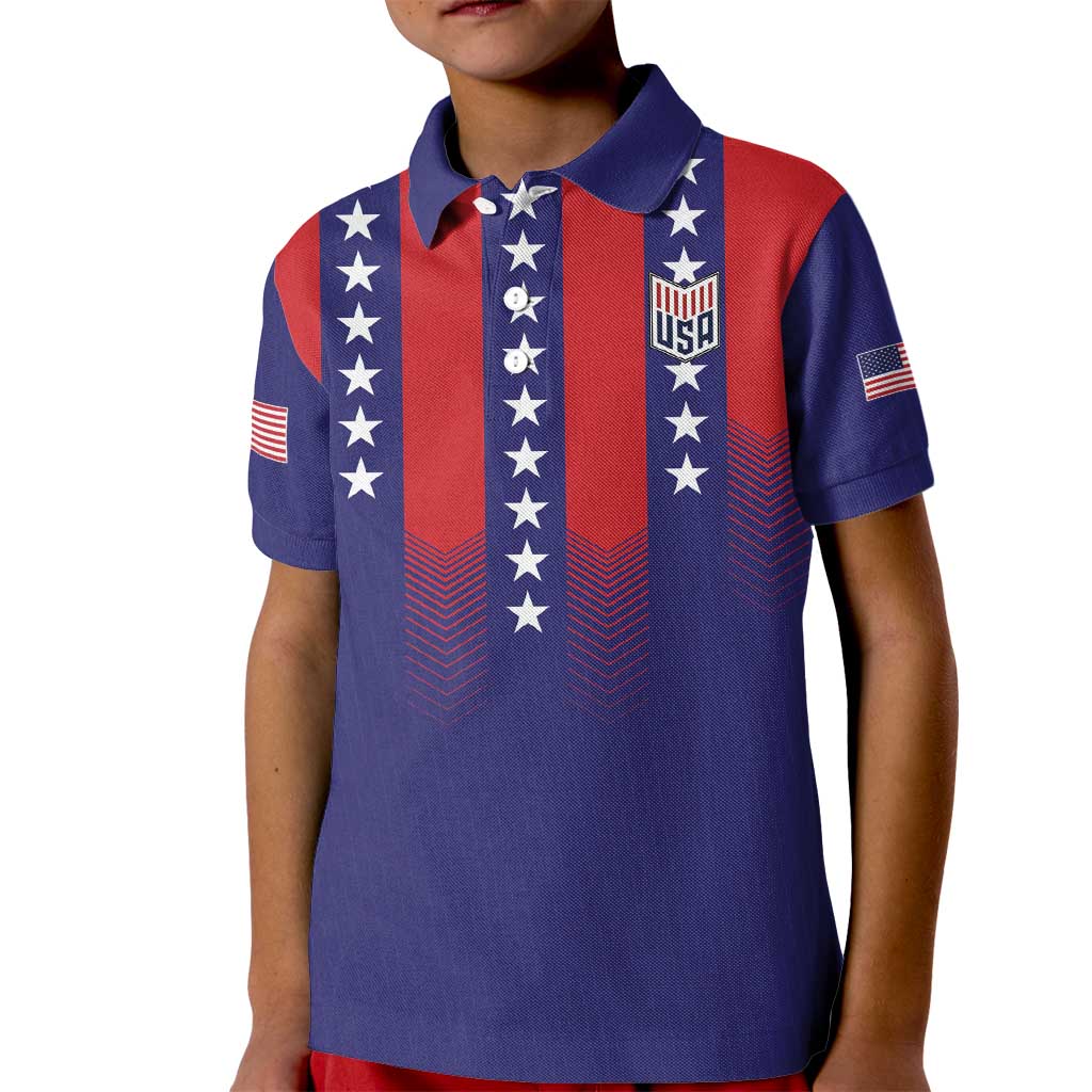 Custom World Soccer 2026 USA Kid Polo Shirt Stars, Stripes and Glory - Wonder Print Shop