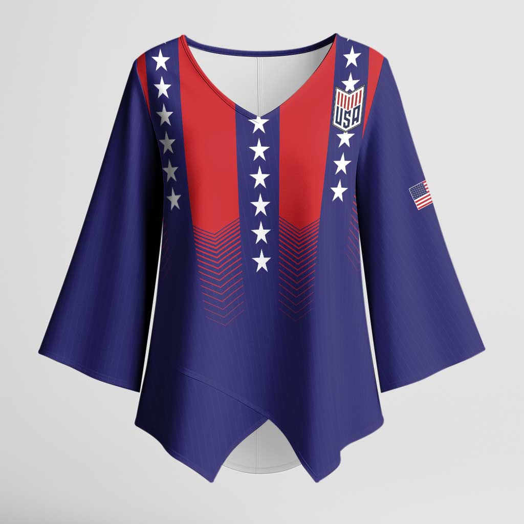 Custom World Soccer 2026 USA Kimono Sleeve Blouse Stars, Stripes and Glory - Wonder Print Shop