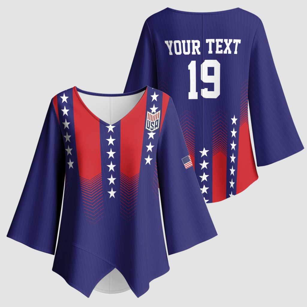 Custom World Soccer 2026 USA Kimono Sleeve Blouse Stars, Stripes and Glory - Wonder Print Shop
