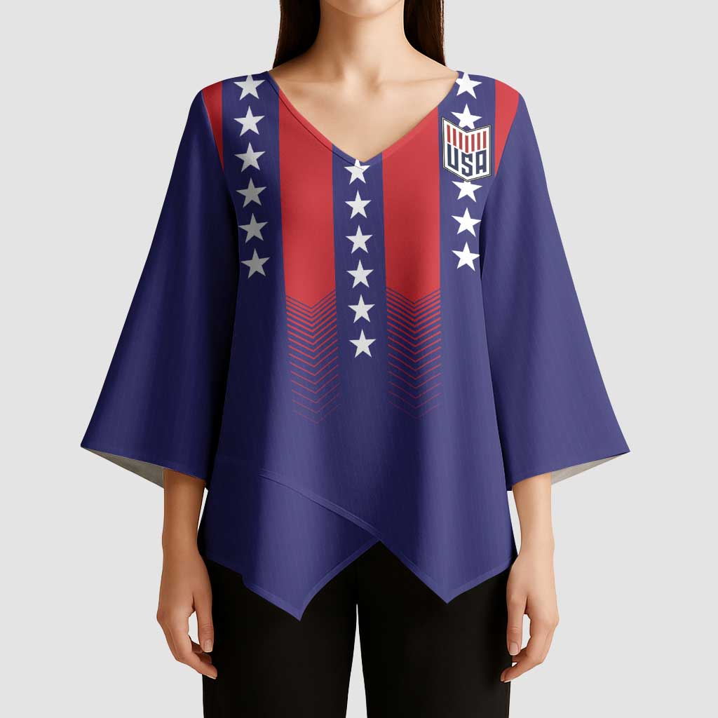 Custom World Soccer 2026 USA Kimono Sleeve Blouse Stars, Stripes and Glory - Wonder Print Shop