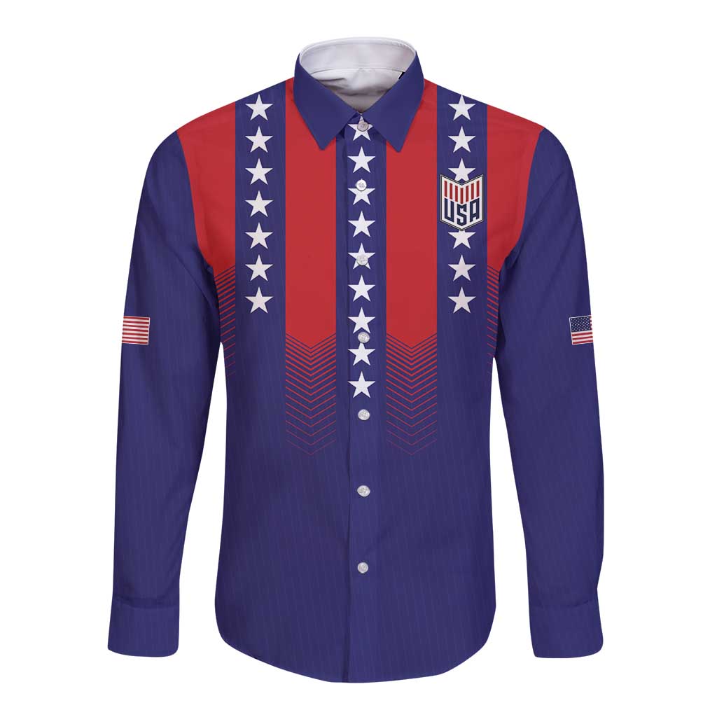 Custom World Soccer 2026 USA Long Sleeve Button Shirt Stars, Stripes and Glory - Wonder Print Shop