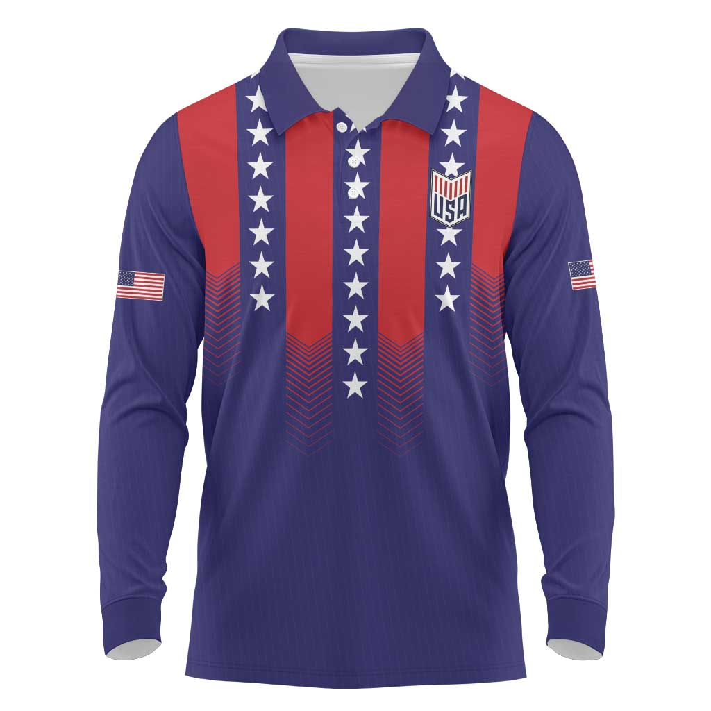 Custom World Soccer 2026 USA Long Sleeve Polo Shirt Stars, Stripes and Glory - Wonder Print Shop